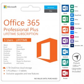 Microsoft Office 365 Pro Plus 5TB Storage 5 users Lifetime Subscription Pc & Mac -  Lifetime License
